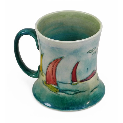 155 - A Moorcroft 'Caribbean Marine' pattern pottery tankard, c.1960s, decorated with sailing boats and fl... 