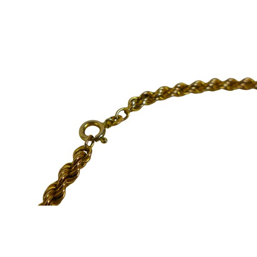 95 - A 9ct yellow gold rope twist necklace, 43cm long by 3.6mm, 12.0g.