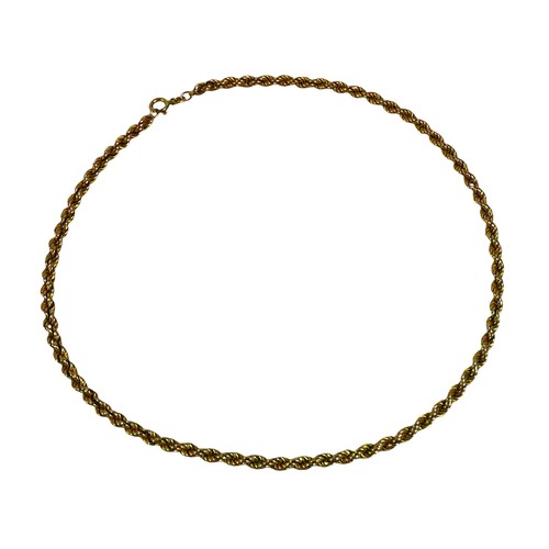 95 - A 9ct yellow gold rope twist necklace, 43cm long by 3.6mm, 12.0g.