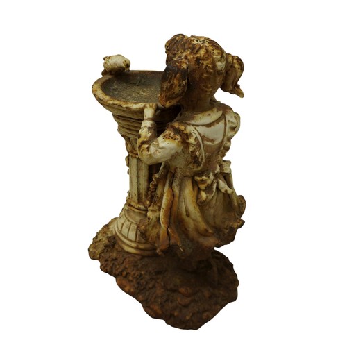 164 - A cast iron figure of a girl by a birdbath, 19 by 11 by 29cm high.