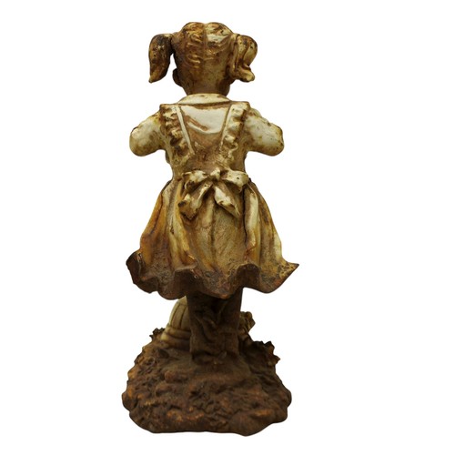 164 - A cast iron figure of a girl by a birdbath, 19 by 11 by 29cm high.