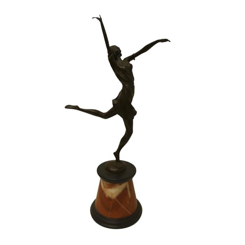 165 - After B. Zach, a reproduction Art Deco style bronze sculpture of a dancing girl, on coloured marble ... 