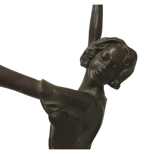 165 - After B. Zach, a reproduction Art Deco style bronze sculpture of a dancing girl, on coloured marble ... 