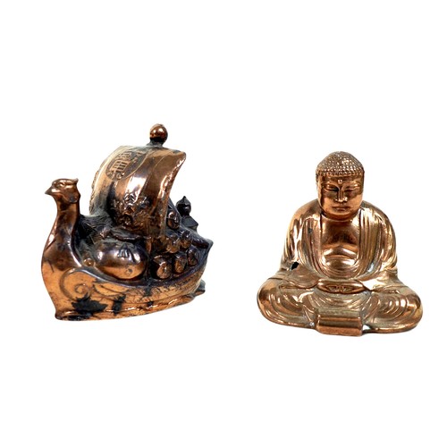 122 - A collection of five gilt metal buildings, boat, and buildings, made in occupied Japan.(5)