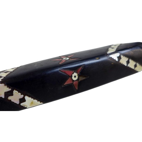 190 - A mother of pearl inlaid ebony ceremonial dagger, possibly south sea islands, 4 by 3 by 37cm long.