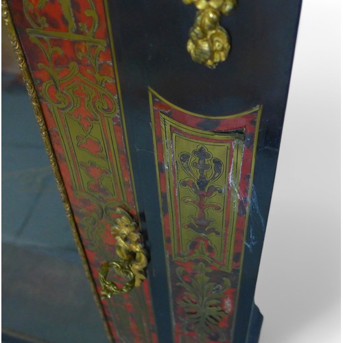 334 - A pair of 19th century gilt metal mounted Boulle and ebonised pier display cabinets, circa 1870, wit... 