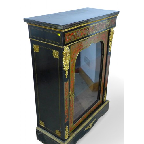 334 - A pair of 19th century gilt metal mounted Boulle and ebonised pier display cabinets, circa 1870, wit... 