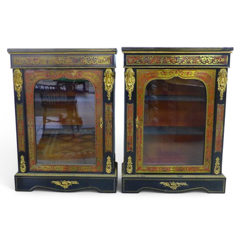 334 - A pair of 19th century gilt metal mounted Boulle and ebonised pier display cabinets, circa 1870, wit... 