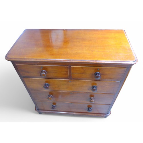 308 - A Victorian mahogany five drawer chest, with a deep linen drawer, 104 by 50 by 103cm high.