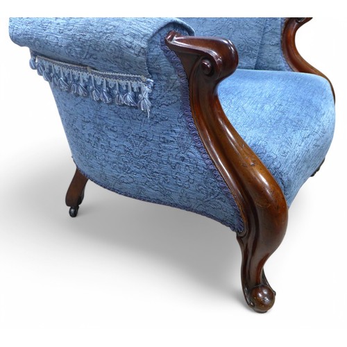 304 - A Victorian mahogany button back armchair, 85 by 80 by 102cm high.