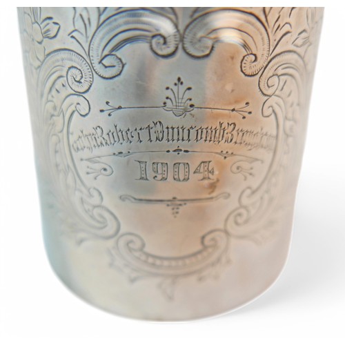 7 - An Edwardian silver Christening tankard, with single scroll handle, engraved 'John Robert.. Broughto... 