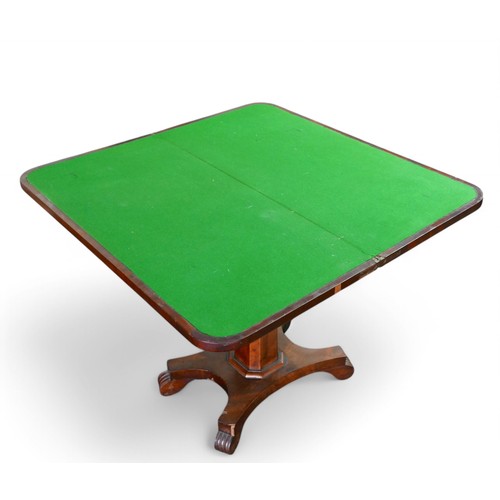 280 - A Victorian mahogany card table, with green baize inlaid top, with quatrefoil base and claw feet, 46... 