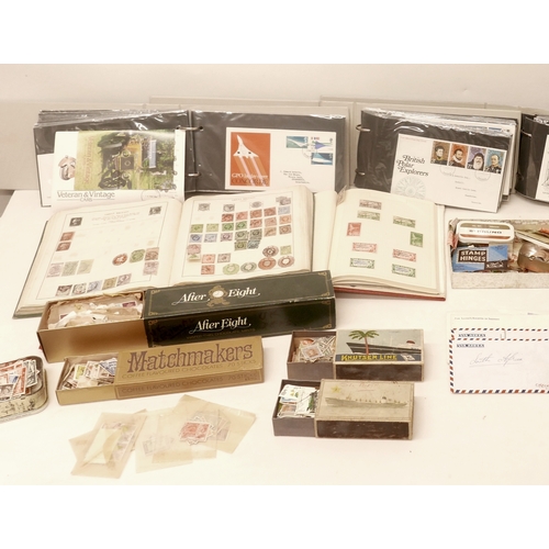 207 - A collection of GB and World stamps and FDCs, including presentation packs, stock and loose, in four... 