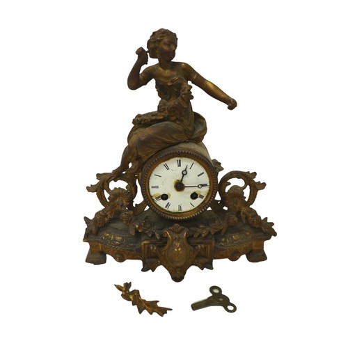 217 - A group of three French 19th century mantel clocks, one with inset painted plaques, 8-day movement s... 