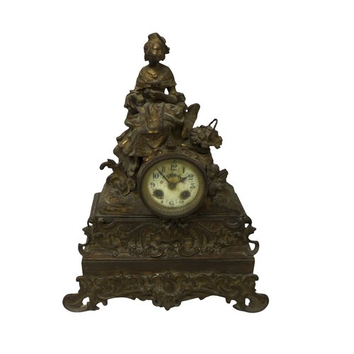 217 - A group of three French 19th century mantel clocks, one with inset painted plaques, 8-day movement s... 