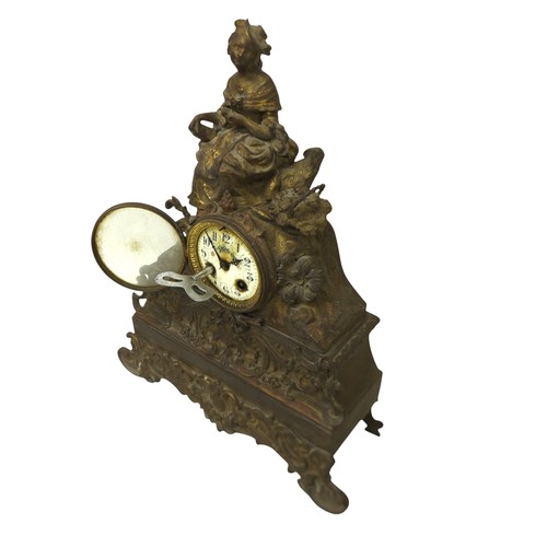 217 - A group of three French 19th century mantel clocks, one with inset painted plaques, 8-day movement s... 