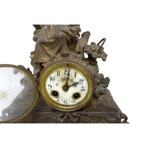 217 - A group of three French 19th century mantel clocks, one with inset painted plaques, 8-day movement s... 