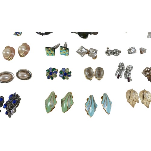 62 - A collection of costume jewellery, including a pair of 9ct yellow gold earrings, each set with an ov... 