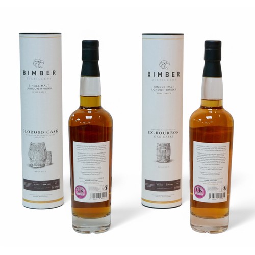 175 - Two bottles of Bimber single malt London whisky, comprising, a Oloroso Cask batch No.4, together wit... 