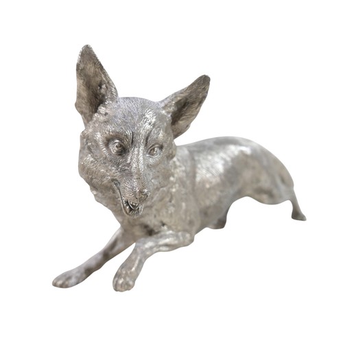 1 - A large hollow cast silver sculpture, modelled as a fox, Carrington & Co, London 1974, 49 by 12 by 1... 