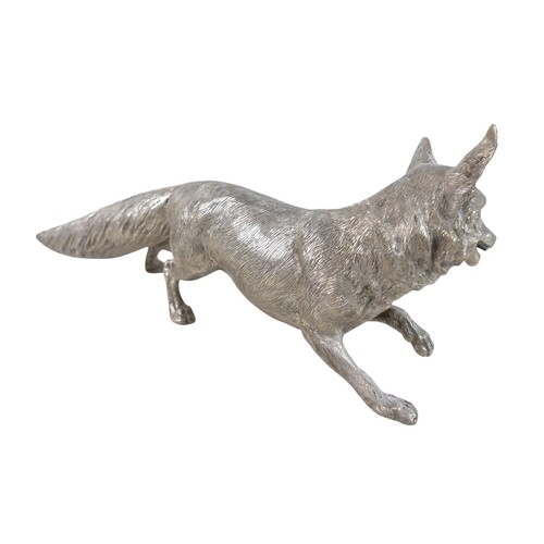 1 - A large hollow cast silver sculpture, modelled as a fox, Carrington & Co, London 1974, 49 by 12 by 1... 