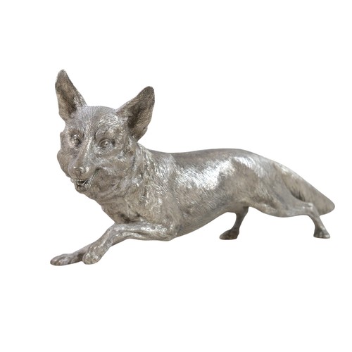 1 - A large hollow cast silver sculpture, modelled as a fox, Carrington & Co, London 1974, 49 by 12 by 1... 