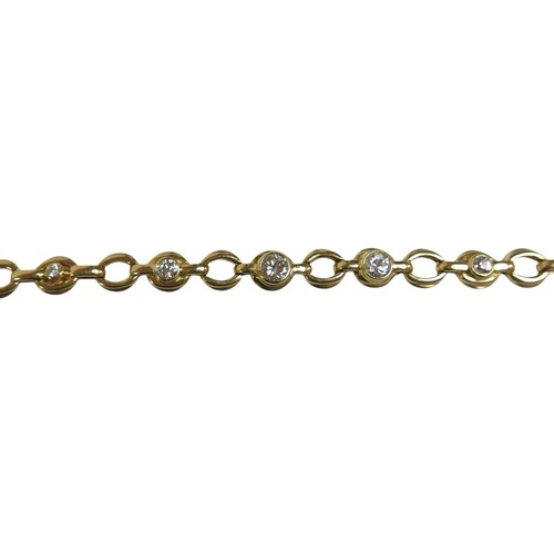 110 - An 18ct yellow gold diamond bracelet, the chain link bracelet set with six diamonds graduating in si... 