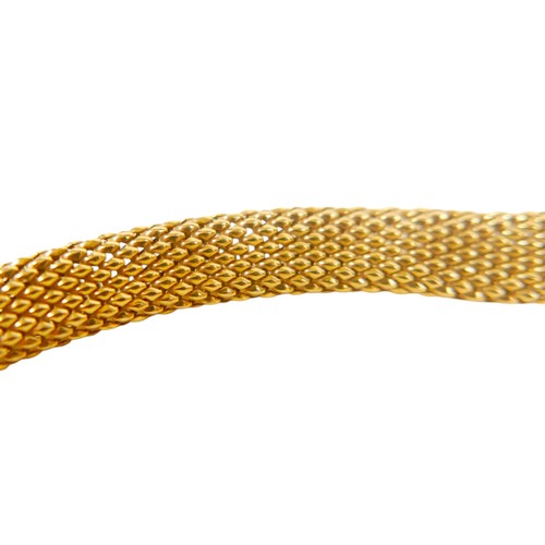 51 - A 9ct yellow gold necklace, of textured woven design, press clasp, a/f links damaged near clasp, 9mm... 