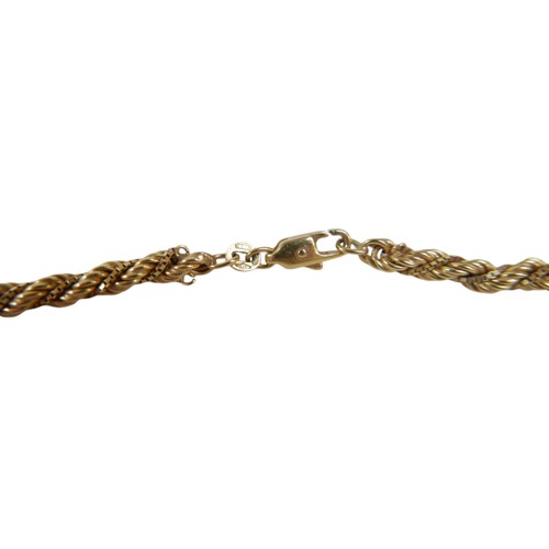 50 - A 9ct yellow gold necklace, of rope twist design, negligee style, 4.3mm wide, 42cm long, 23.5g.