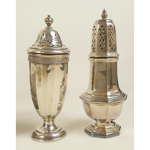 34 - A collection of silver items, comprising small George V silver coffee pot, 16.5cm high, two sugar ca... 