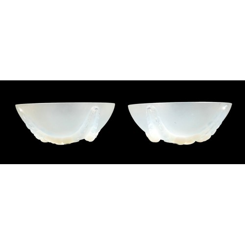 162 - A pair of Art Deco Lalique opalescent moulded glass plafonniers, in the 'Villeneuve' pattern, No. 24... 