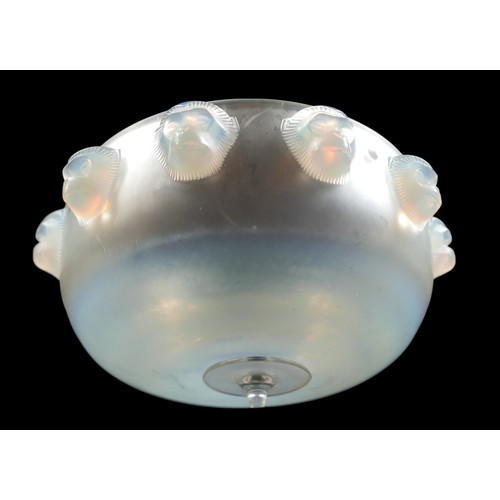 163 - An Art Deco Lalique opalescent moulded glass plafonnier (chandelier), in the 'Madagascar' pattern, N... 