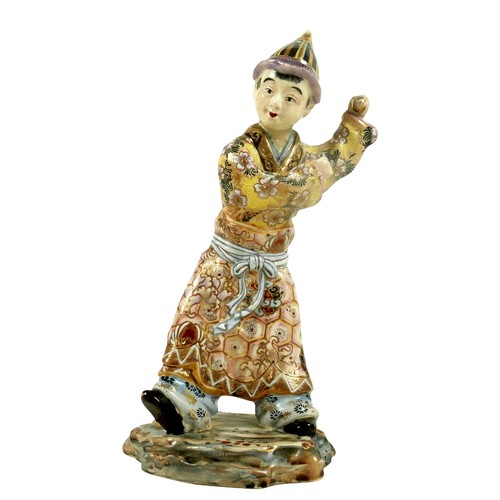 232 - A group of four porcelain Oriental figurines; a Hochst style Chinese lady carrying her wares, with c... 
