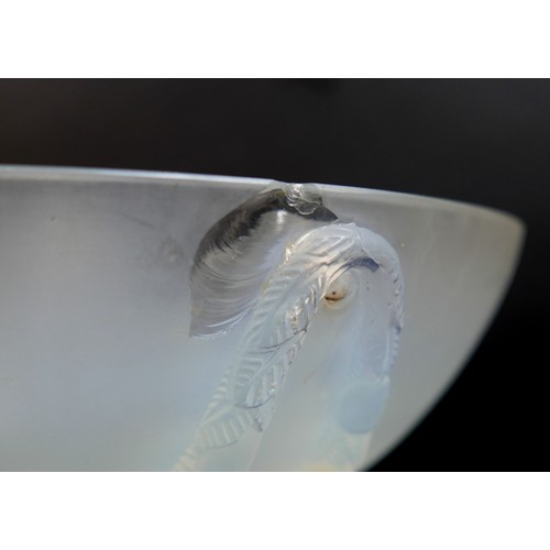 230 - A pair of Art Deco Lalique opalescent moulded glass plafonniers, in the 'Villeneuve' pattern, No. 24... 