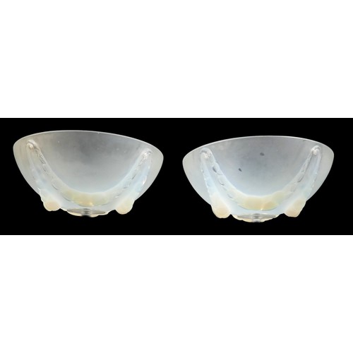 230 - A pair of Art Deco Lalique opalescent moulded glass plafonniers, in the 'Villeneuve' pattern, No. 24... 