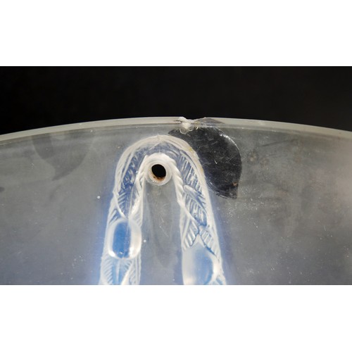 230 - A pair of Art Deco Lalique opalescent moulded glass plafonniers, in the 'Villeneuve' pattern, No. 24... 