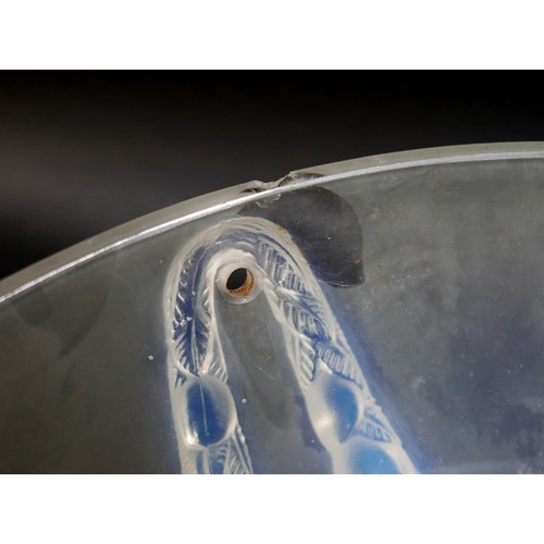 230 - A pair of Art Deco Lalique opalescent moulded glass plafonniers, in the 'Villeneuve' pattern, No. 24... 