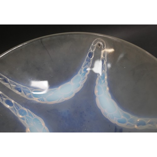 230 - A pair of Art Deco Lalique opalescent moulded glass plafonniers, in the 'Villeneuve' pattern, No. 24... 