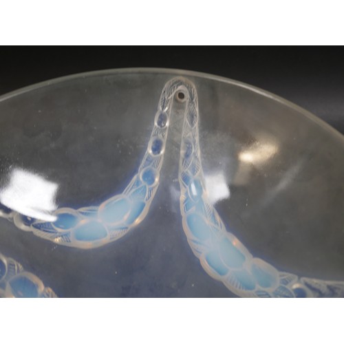 230 - A pair of Art Deco Lalique opalescent moulded glass plafonniers, in the 'Villeneuve' pattern, No. 24... 