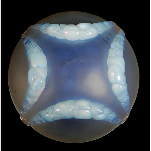 230 - A pair of Art Deco Lalique opalescent moulded glass plafonniers, in the 'Villeneuve' pattern, No. 24... 