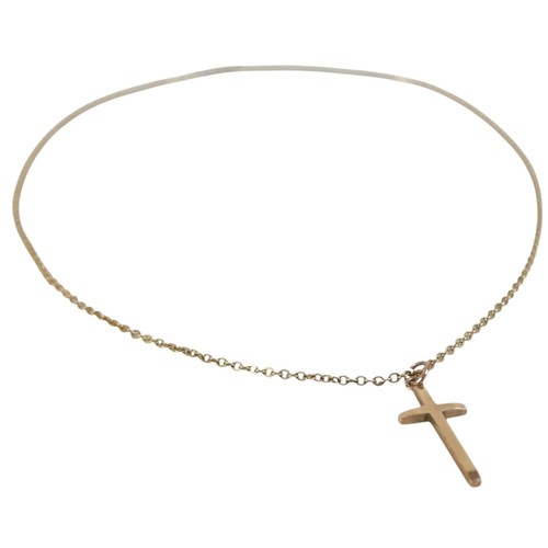 31 - A 9ct yellow gold cross shaped pendant, on trace link chain, 4.6g.