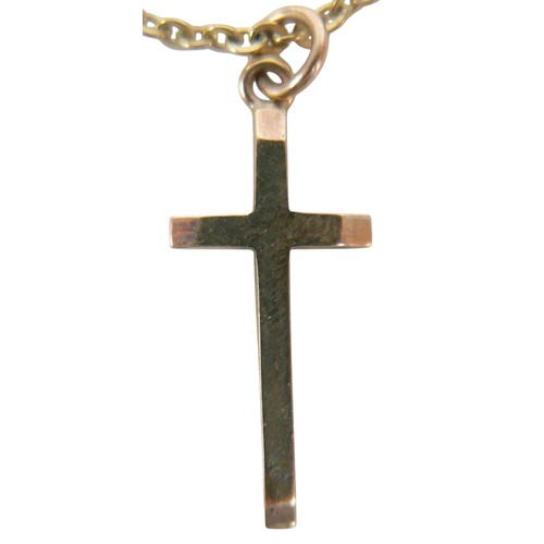 31 - A 9ct yellow gold cross shaped pendant, on trace link chain, 4.6g.
