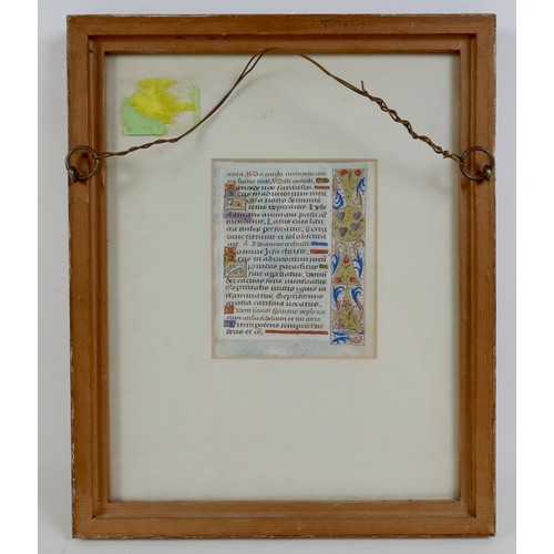 303 - A late 15th century French illuminated manuscript vellum leaf, with a half page miniature of The Fli... 