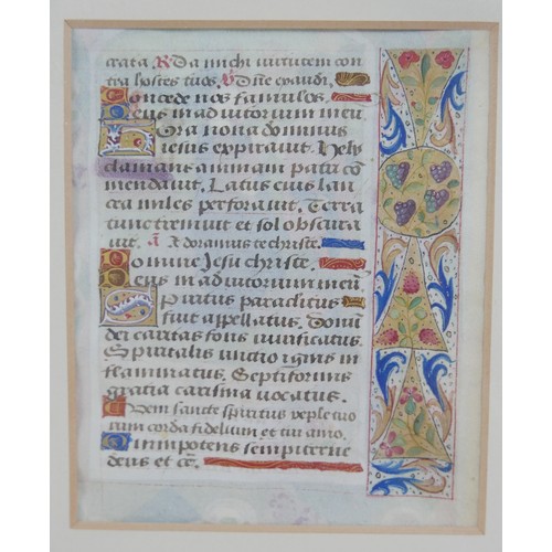 303 - A late 15th century French illuminated manuscript vellum leaf, with a half page miniature of The Fli... 