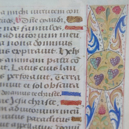 303 - A late 15th century French illuminated manuscript vellum leaf, with a half page miniature of The Fli... 