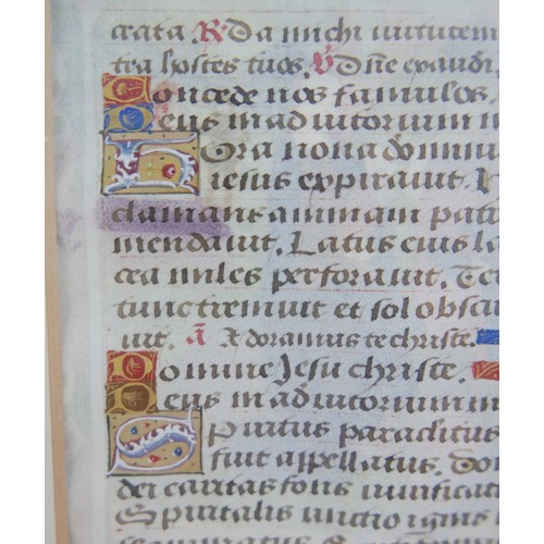 303 - A late 15th century French illuminated manuscript vellum leaf, with a half page miniature of The Fli... 