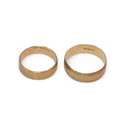 27 - Two 9ct gold bands, largest size V/W, smallest size Q, 5.8g overall. (2)