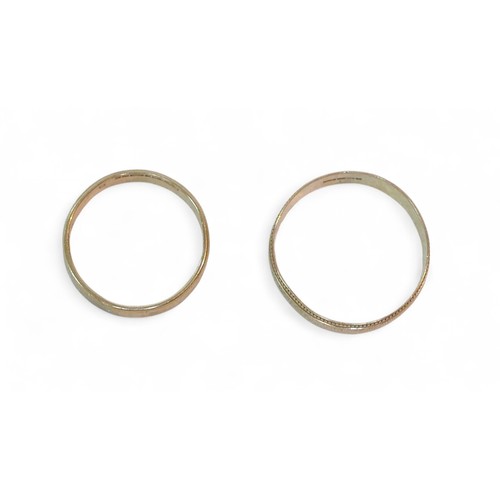 27 - Two 9ct gold bands, largest size V/W, smallest size Q, 5.8g overall. (2)