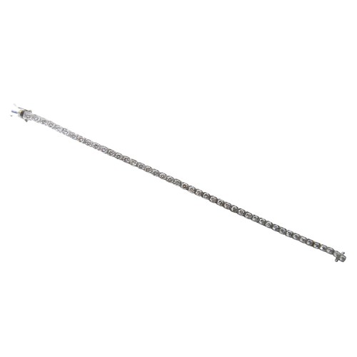 10 - An 18ct white gold diamond tennis bracelet, forty-five round cuts diamonds, each stone approximately... 