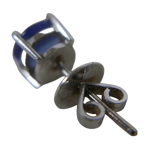 11 - A pair of 18ct white gold tanzanite earrings, each stone approximately 7mm diameter, 3.6g overall, w... 